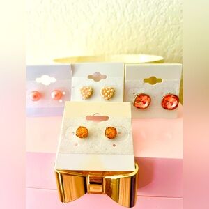 Super Cute Peach Post Back Fashion Earrings Set. 4 pairs